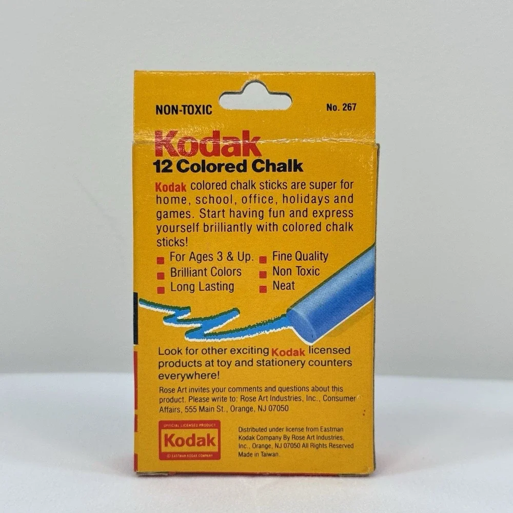 VTG 1990 Kodak 12 Colored Chalk‎ No 267 Complete Box 1 Used Stick RoseArt Taiwan